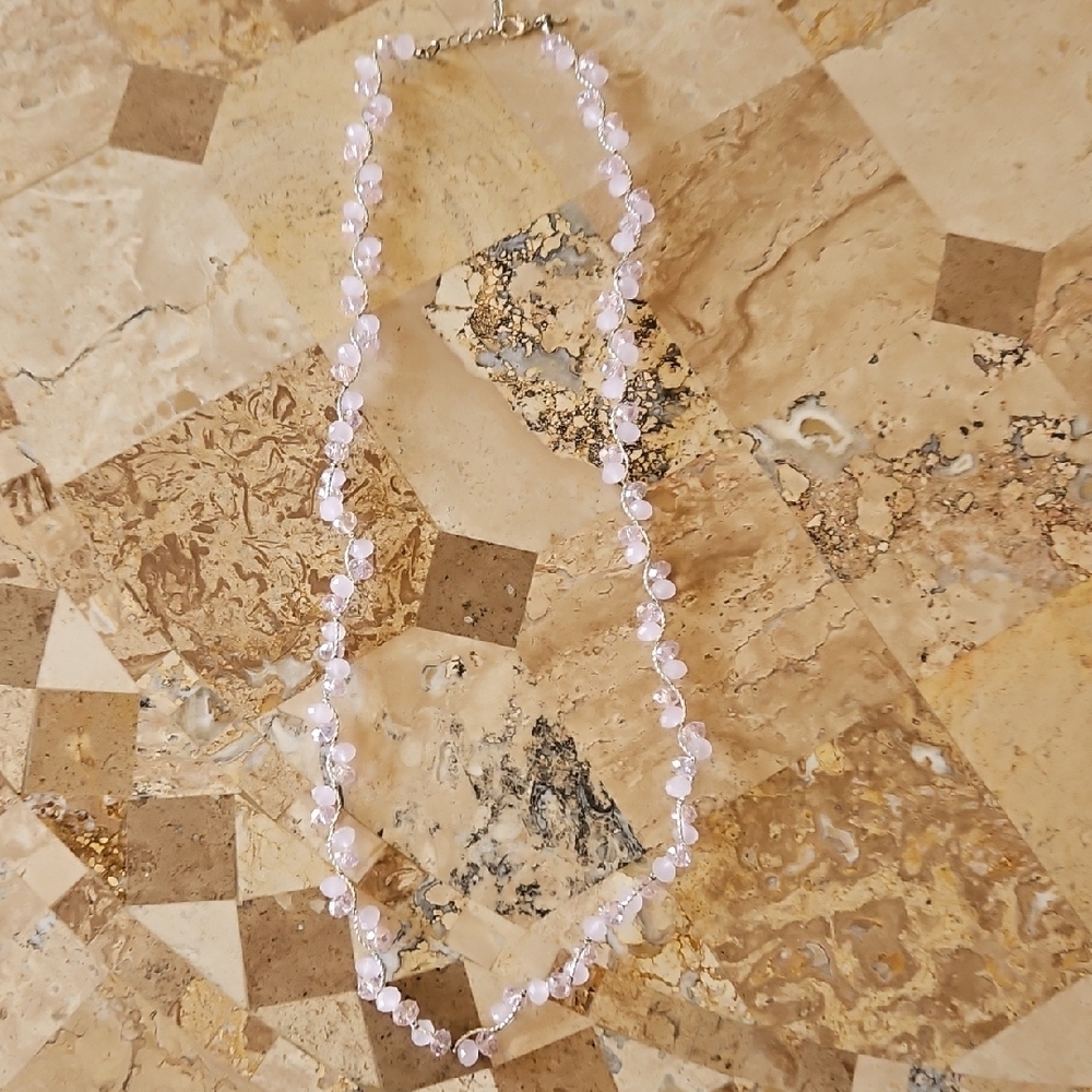 Premier Designs Petals Pink Aurora Borealis Crystal Necklace Signed